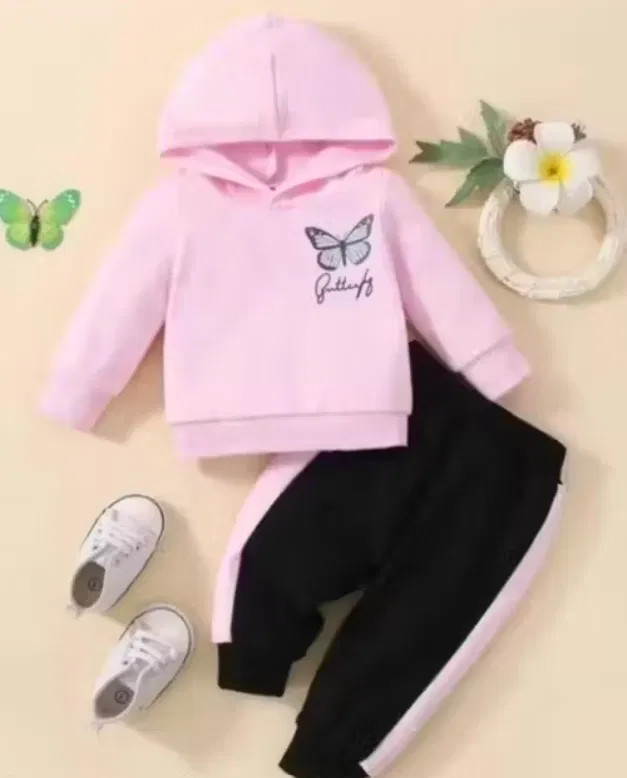 Poly cotton Printed Clothing Set for Girls (Pink, 3-4 Years)