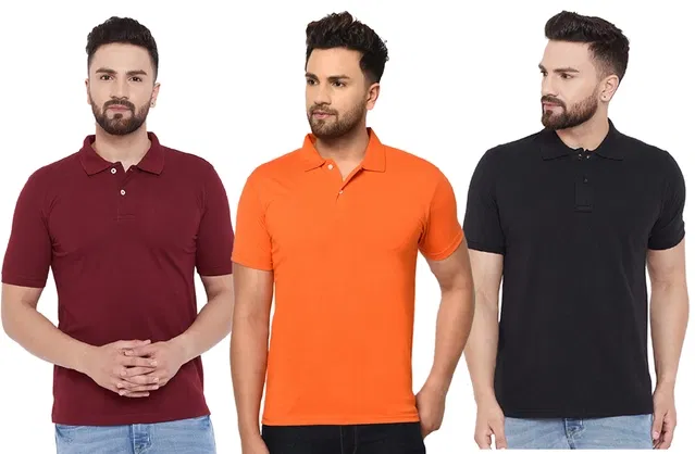 Polo T-shirts for Men, Pack of 3 (Multicolor, L)