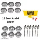 Stainless Steel 12 Pcs Bowls with 6 Pcs Spoon 