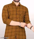 Cotton Blend Checked Shirt for Men, Mustard 