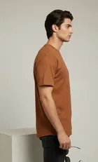 Polyester Round Neck T-shirt for Men, Brown 