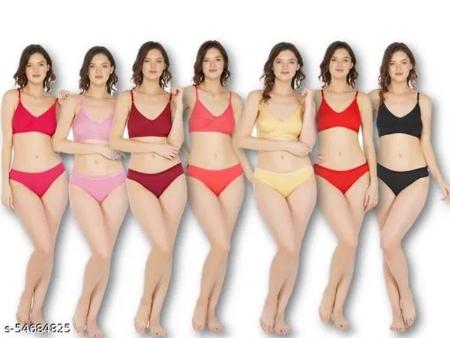 Cotton Blend Solid Lingerie Set for Women (Multicolor, 34A) (Pack of 7)