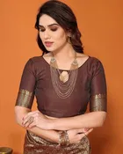 Banarasi Silk Printed Saree for Women, Brown 