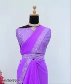 Georgette Solid Saree For Women, Lavender
