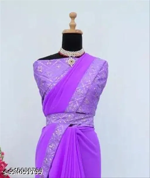 Georgette Solid Saree For Women, Lavender