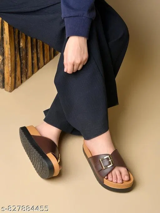 Shoetopia Flat Sandals Brown Size IND-6