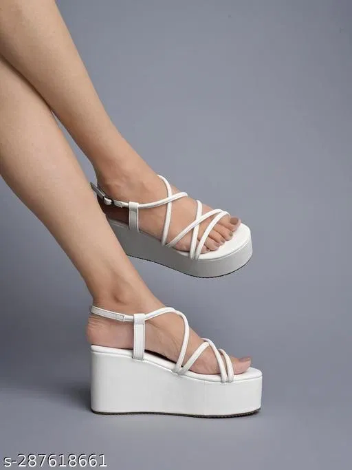 Solid Platform Sandals for Women (White, IND-5)