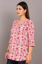 Cotton Floral Print Short Kurti for Women 