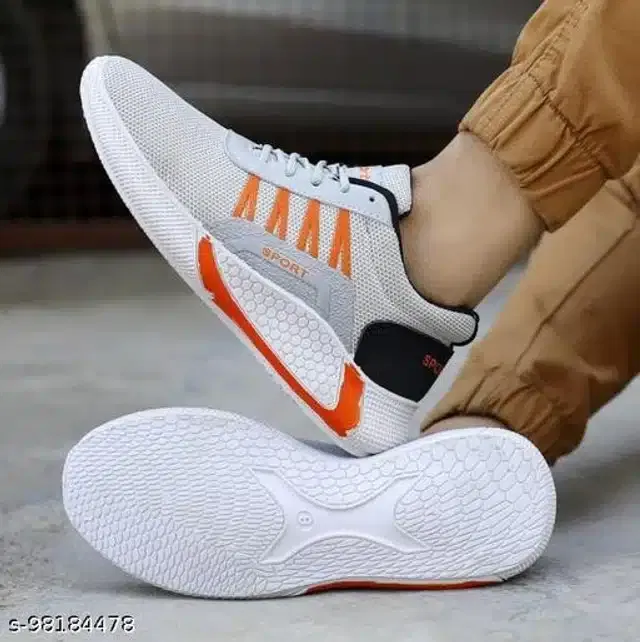 Casual Shoes for Men (Light Grey & Orange, 9)