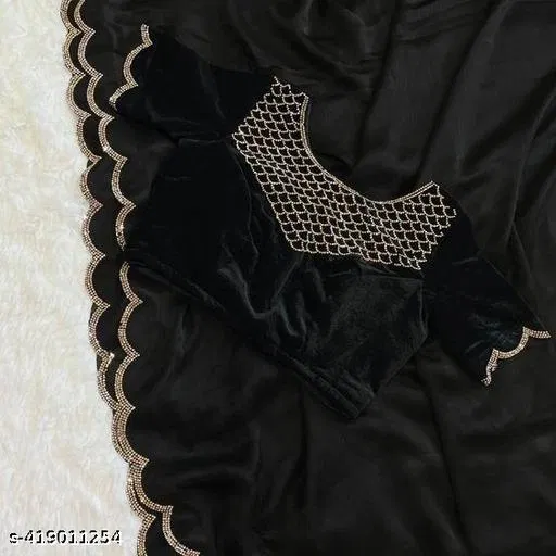 Georgette Embellished Saree For Women, Black