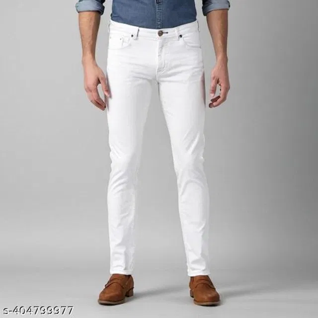 Denim Slim Fit Jeans for Men (White, 30)