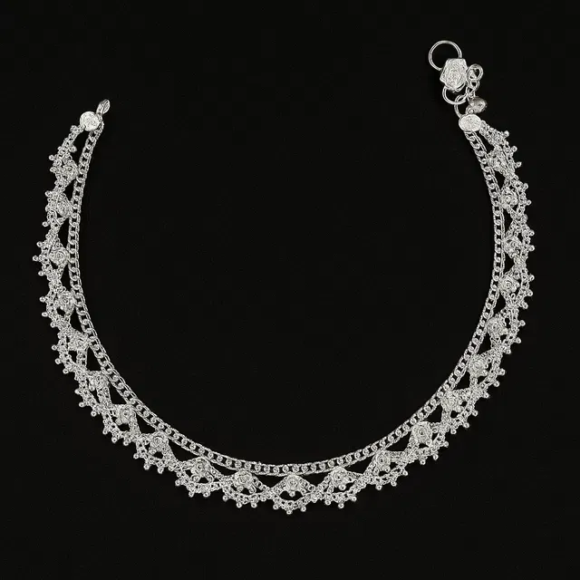 Silver Plated Anklets for Women (Silver, Set of 1)