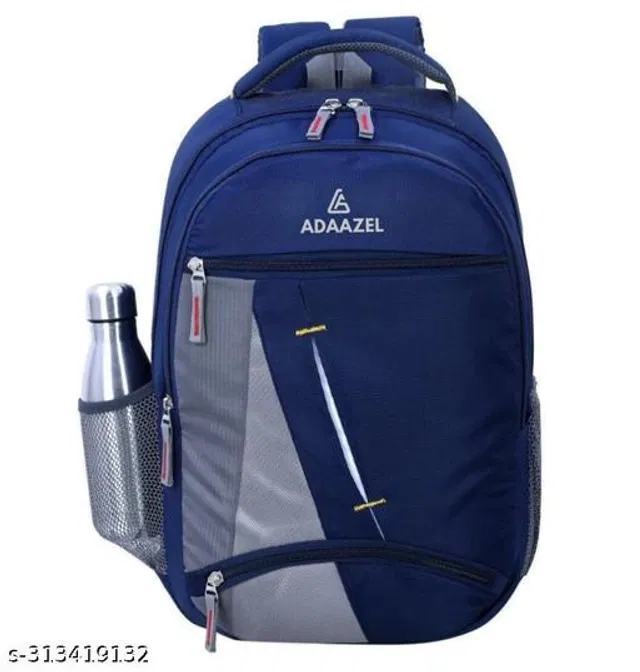 Polyester Backpack for Kids (Navy Blue & Grey)