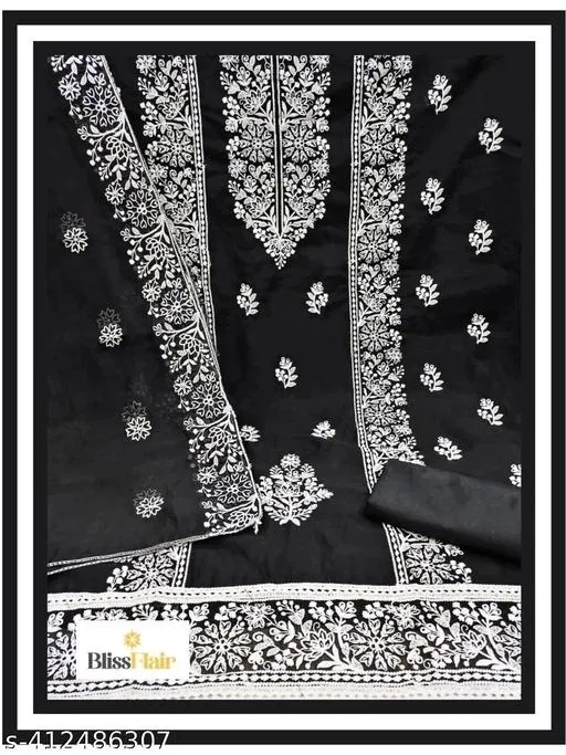 Embroidered Botanical Patiala Suits for Women (Black, Un Stitched)