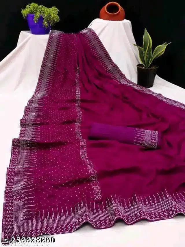 Chiffon Embellished Saree for Women (Wine, 6.3 m)