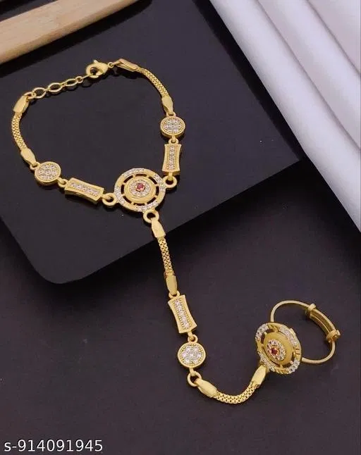 Hath Panja Bracelet for Women (Gold, Free Size)