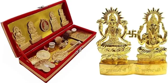 Shree Dhan Laxmi Kuber Bhandari Yantra Brass Yantra with laxmi ganesh ji Brass Yantra (Pack of 2)
