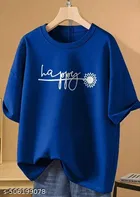 Cotton Blend Printed T-shirt for Women, Blue 
