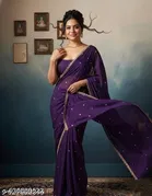 Georgette Saree for Women, Purple 