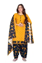 Cotton Blend Floral Kurti with Pant & Dupatta for Women 