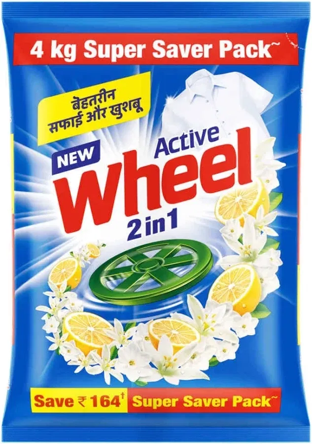 एक्टिव व्हील 2 इन 1 क्लीन एंड फ्रेश डिटर्जेंट पाउडर 4 kg