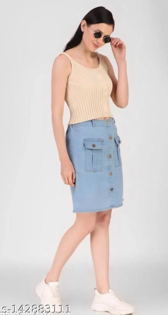 Denim Skirt for Women (Blue, 28)