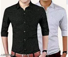 Cotton Blend Printed Shirts for Men, Black & White, Pack of 2 