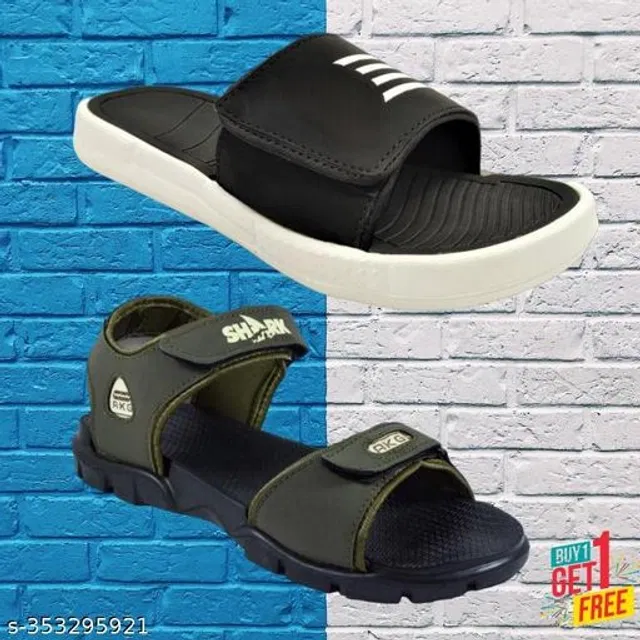 Sandal with Sliders for Men (Multicolor, 9) (Pack of 2)