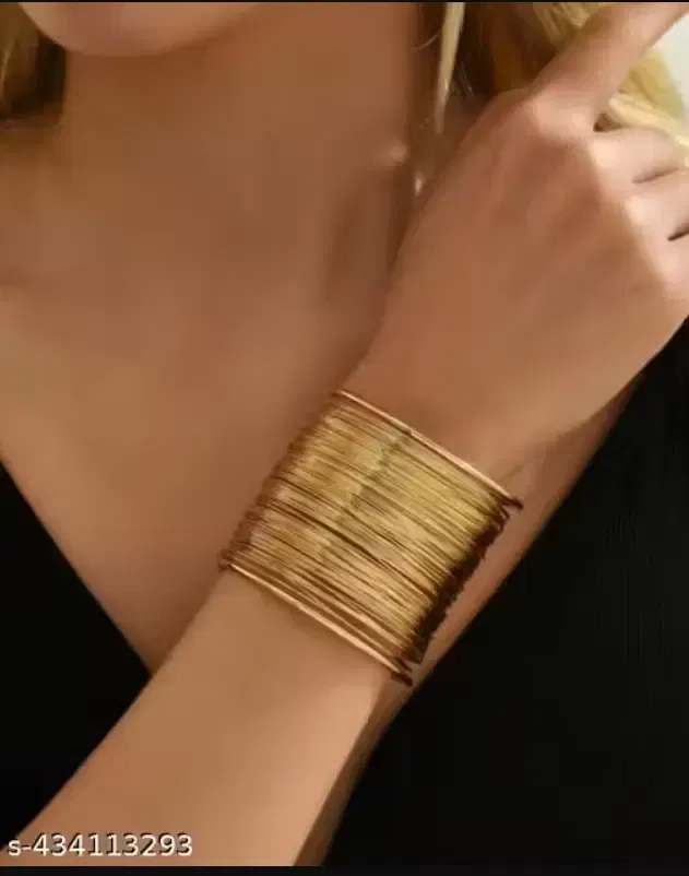 Trendy Wire Layered Stainless Steel Bracelet for Women, Gold