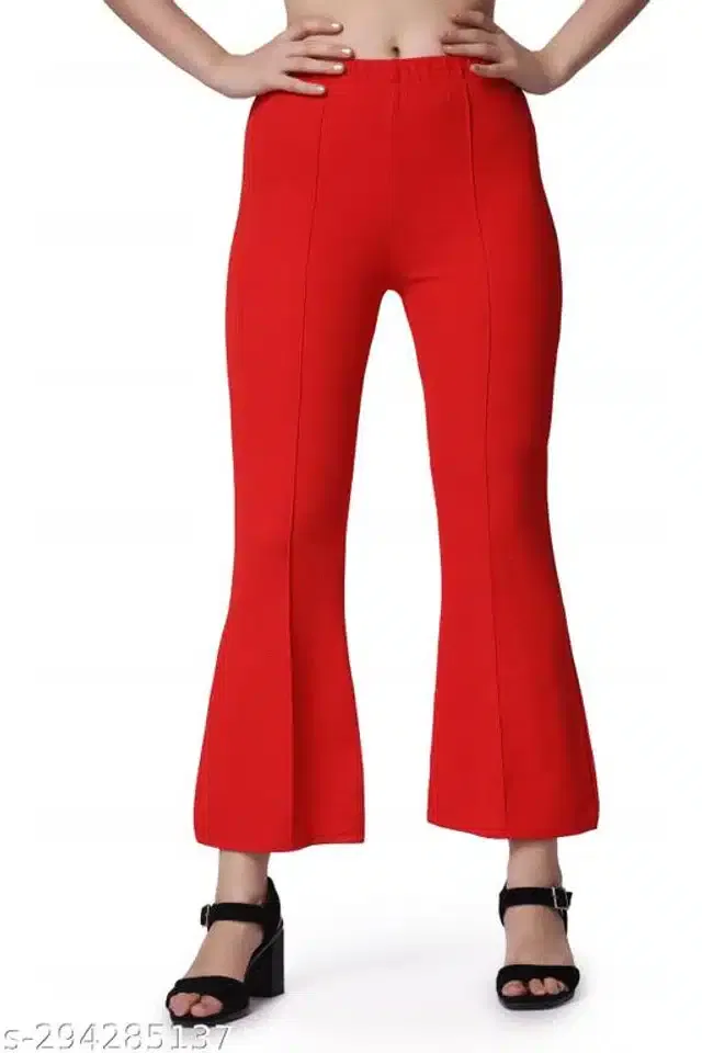 Cotton Lycra Trouser for Women (Red, 32)