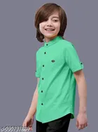 Solid Cotton Blend Mandarin Neck Short Sleeves Shirt for Boys 