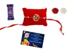 Metal Rakhi with Greeting card, Roli & Chocolate 