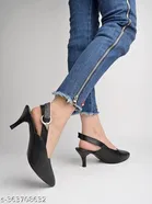 [81] Black Solid Pointed Toe Pumps for Women 