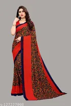 Georgette Printed Saree for Women, Red 