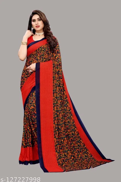 Georgette Printed Saree for Women, Red (6.3 m)