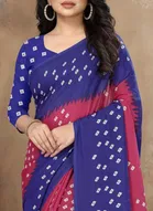 Art Silk Printed Saree for Women, Pink & Blue 