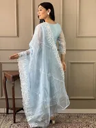 Organza Solid Kurta Set with Dupatta for Women 