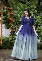 Colorblocked A-Line Gown for Women 