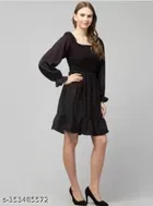 Crepe Dress for Women (Black, XL)