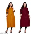 Solid Pom-Pom Cotton Blend Kurti for Women, Pack of 2 
