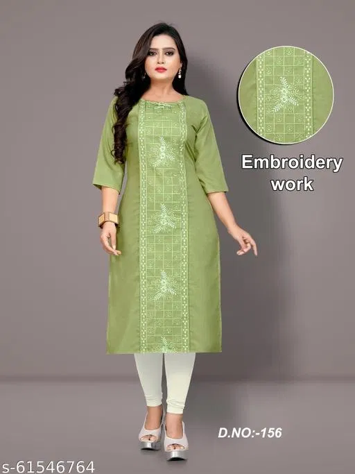 Floral Embroidered Cotton Blend Kurti for Women (Green, 4XL)
