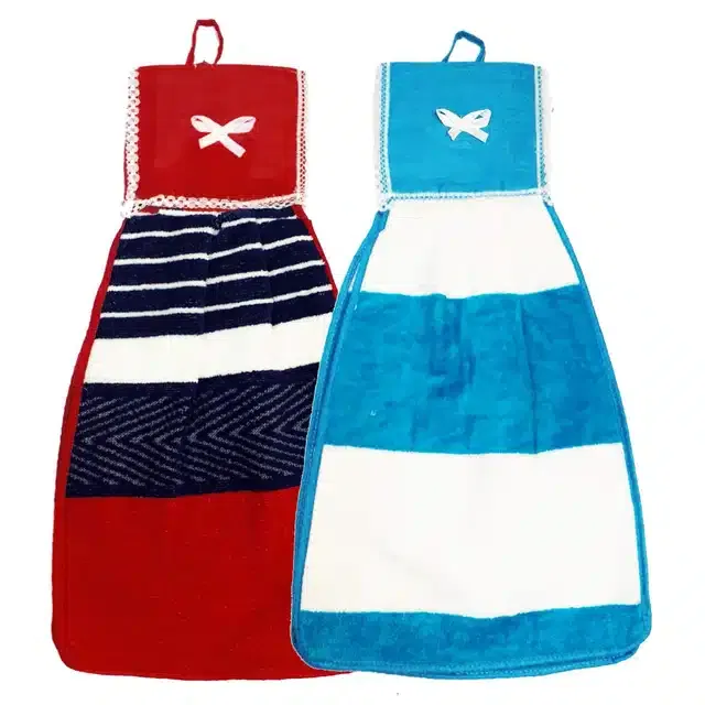 Soft Cotton Double Side Hanging Hand Towel (Multicolor, Pack of 2)