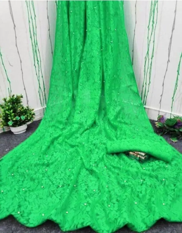 Net Solid Saree for Women (Green, 6.3 m)