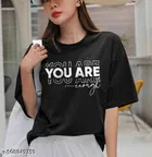 Cotton Blend Printed T-shirt for Women, Black 