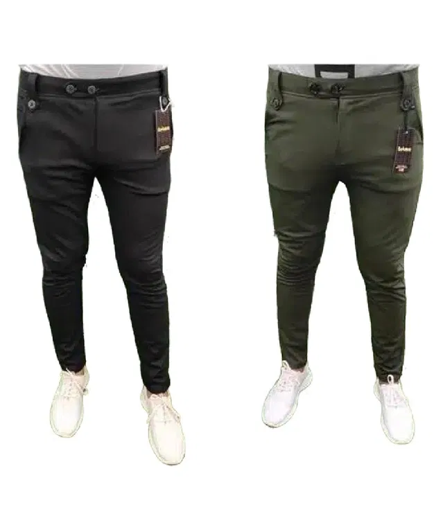 Lycra Track Pants for Men (Black & Green, 28) (Pack of 2)
