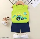 Cotton Blend Printed Clothing Set for Boys (Green, 2-3 Years)