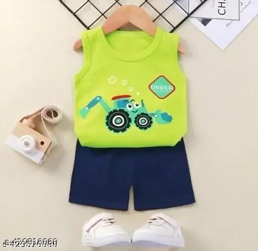 Cotton Blend Printed Clothing Set for Boys (Green, 2-3 Years)