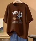 Cotton Blend Printed T-shirt for Women, Brown 