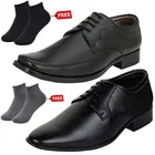 2 Pcs Formal Shoes with 2 Pcs Ankle Length Socks for Men 