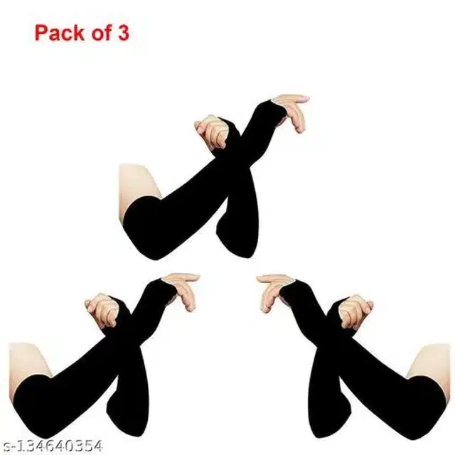 Arm Sleeves for Men & Women (Black, Set of 3)